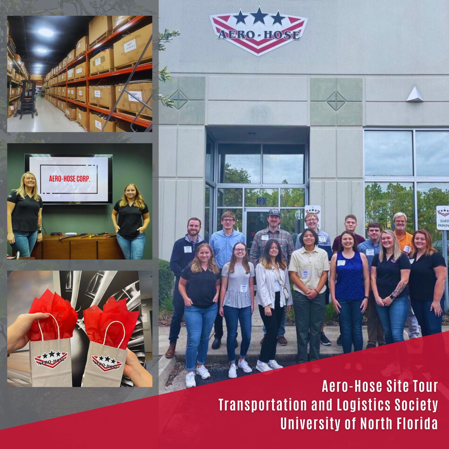 collage of auto draft site tour by the transportation and logistics society at the university of north florida, featuring group photo and inside views.