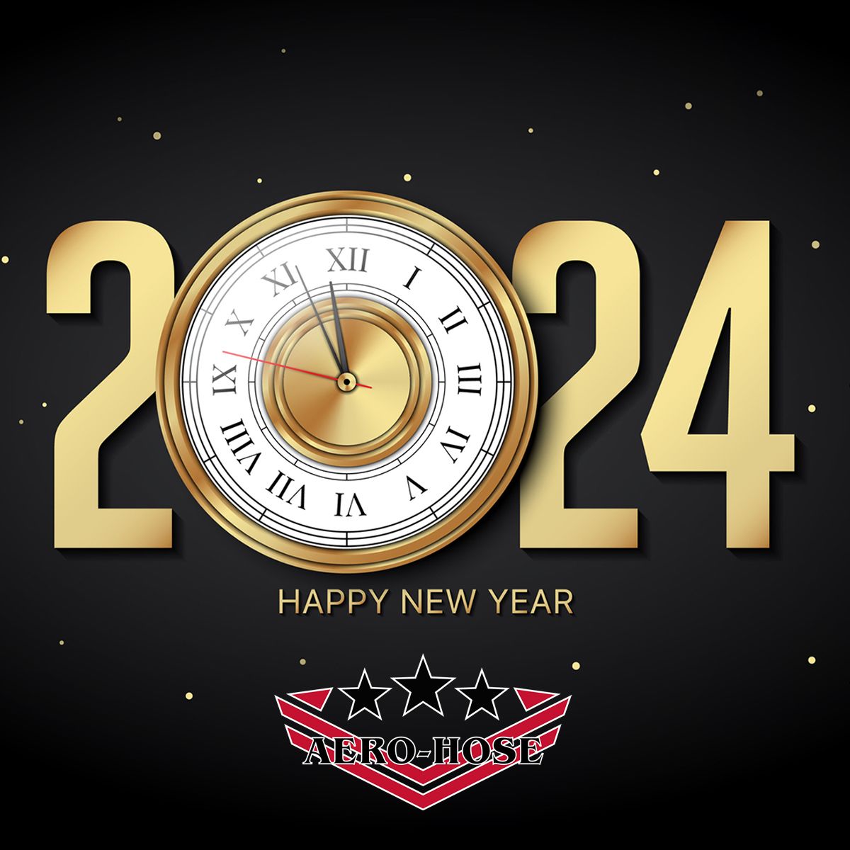 golden clock showing 2024 with "happy new year" text on a black starry background, marked as auto draft.
