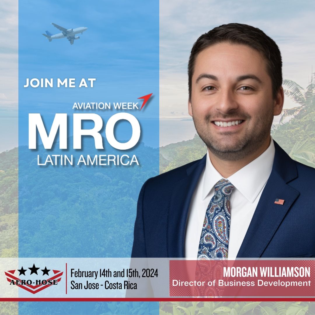 promotional image for auto draft aviation week mro latin america featuring morgan williamson, with conference details and an airplane graphic.