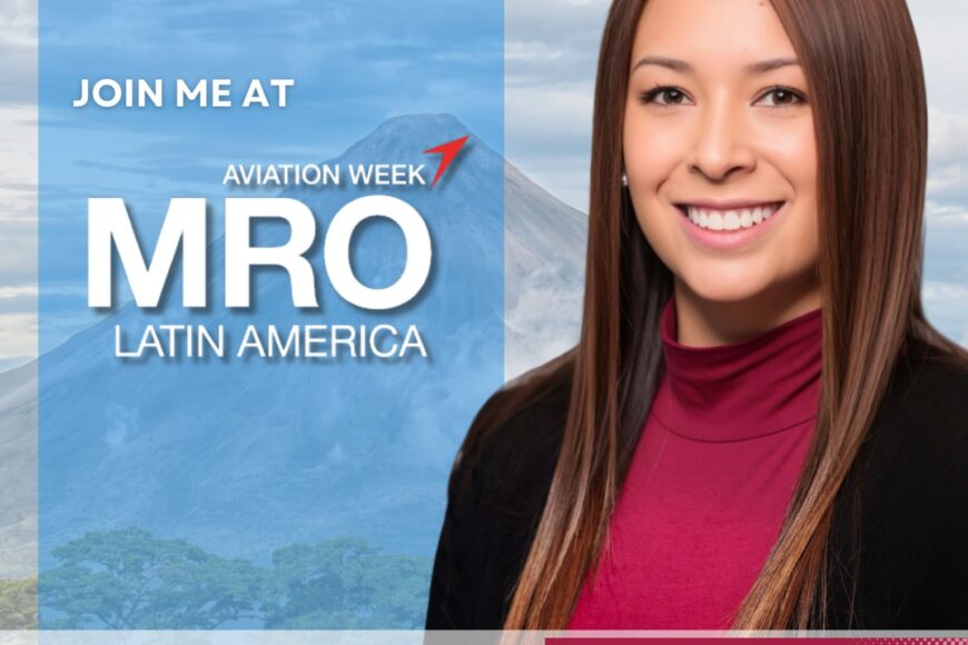 promotional graphic for aviation week's mro latin america event featuring elsa siino, program manager, with event details and a mountain backdrop. the image includes an auto draft note.