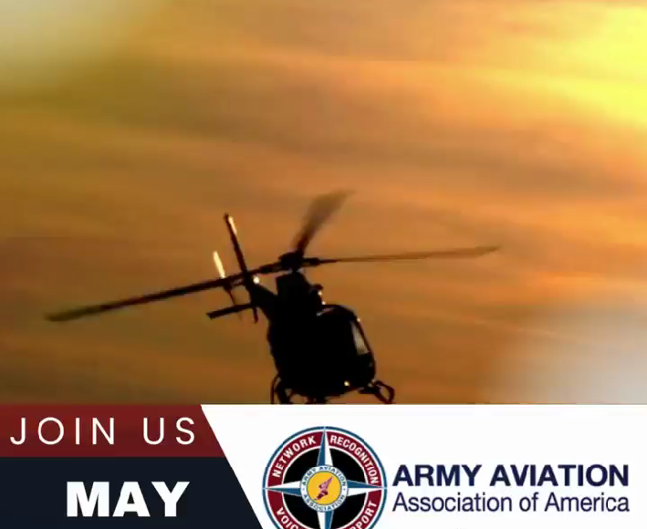Aero-Hose, Corp. Aero-Hose Joins the 2025 Army Aviation Summit 1 A silhouette of a helicopter flying at sunset with text promoting the Army Aviation Association of America event, May 14-16, in Nashville, Tennessee.